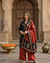 Stylish Pure Cotton A-Line Suit Set – Black & Rust