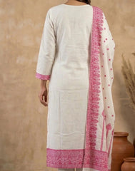 Elegant Pure Mul Cotton suit set in White with dark pink weaving