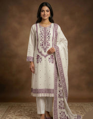 Elegant Pure Mul Cotton Suit – White with Dark Purple weaving