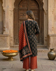Stylish Pure Cotton A-Line Suit Set – Black & Rust